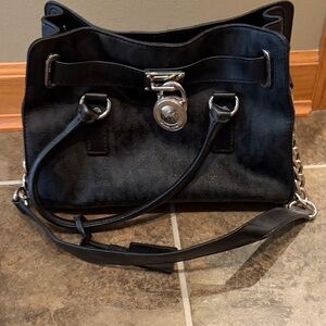 Michael Kors Black Shoulder Bag with Silver Hardware